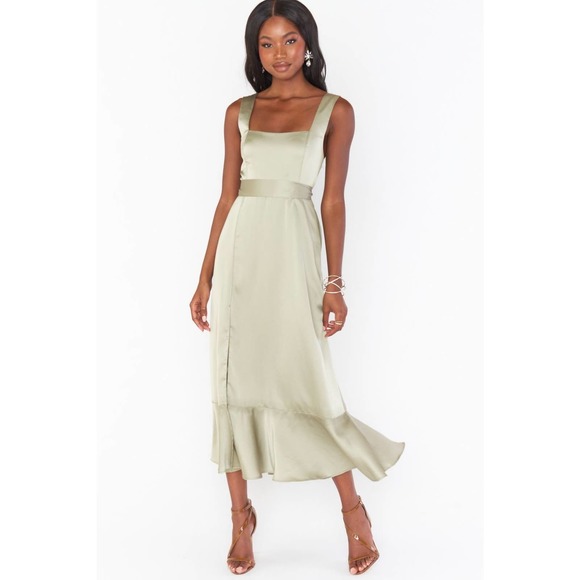 Show Me Your Mumu Claire Midi Dress in Ivory Luxe Satin Size M - Picture 1 of 12